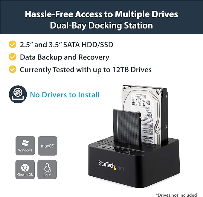 StarTech.com 1:1 Standalone Hard Drive Duplicator with Disk Image Manager for Backup and Restore & .com Standalone Hard Drive Duplicator, External Dual Bay HDD/SSD Cloner/Copier
