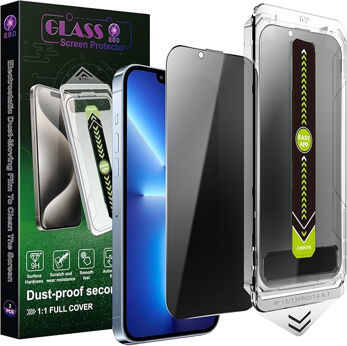(2-Pack Anti-Spy Privacy Screen Protector for iPhone 16e/13/13 Pro/14(6.1-Inch),9H Tempered Glass,Full Coverage,Anti-Fingerprint,Auto Dust Removal,Bubble-Free,Easy Installation