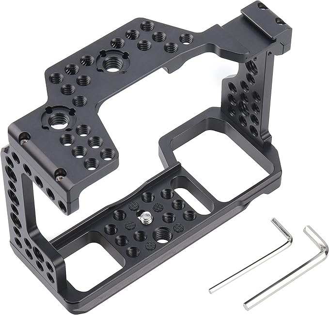 Hersmay A7III Cage with Top Handle, A9 Camera Cage for Sony A7III / A7RIII /A9 /A7II Mirrorless Camera, Multiple 1/4" 3/8" Screw Holes for Vlogging Video Shooting Filmmaking Rig