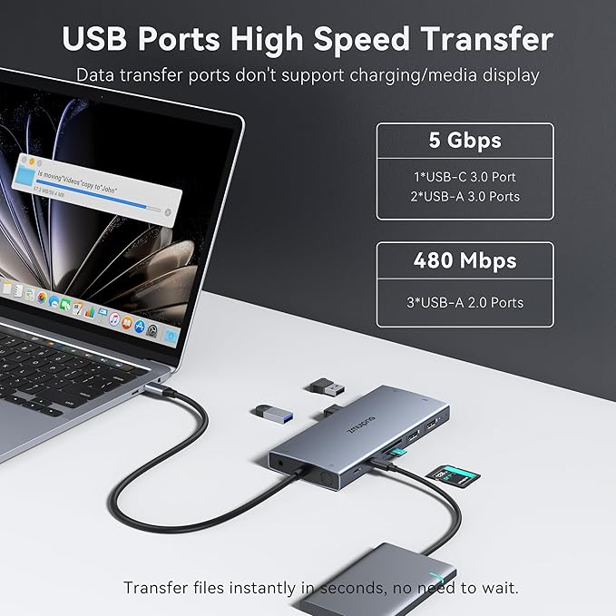 USB C Laptop Docking Station with 2 HDMI 4K@60Hz+DP 8K@30Hz for Dell HP Thinkpad Surface, 15 in 1 USB C Hub Triple Display Multiple Adapter, Dongle with USB A Port+Button+PD+Ethernet+SD/TF+Audio