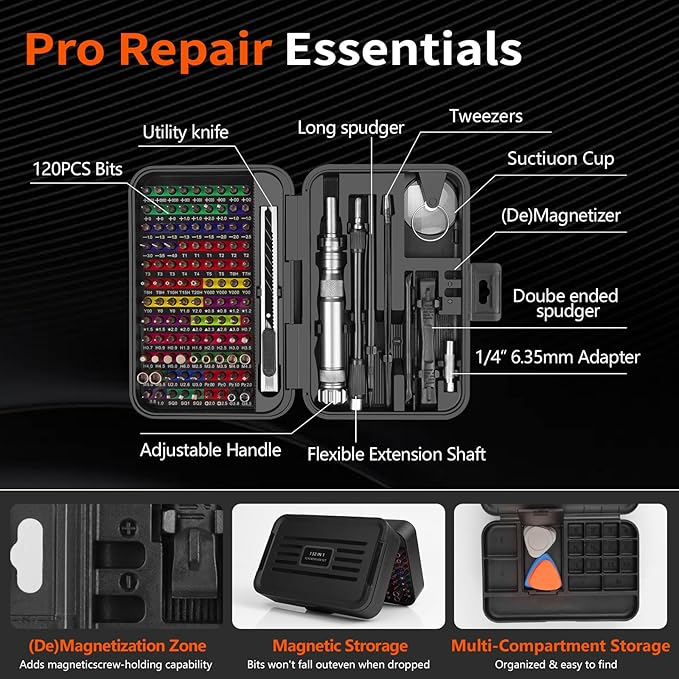 XOOL 132 in 1 Precision Screwdriver Set with Magnetic Driver Kit Professional Electronics Repair Tool Kit for Computer, PC, Mac-Book, Laptop, Tablet, iPhone, Xbox, Game Console