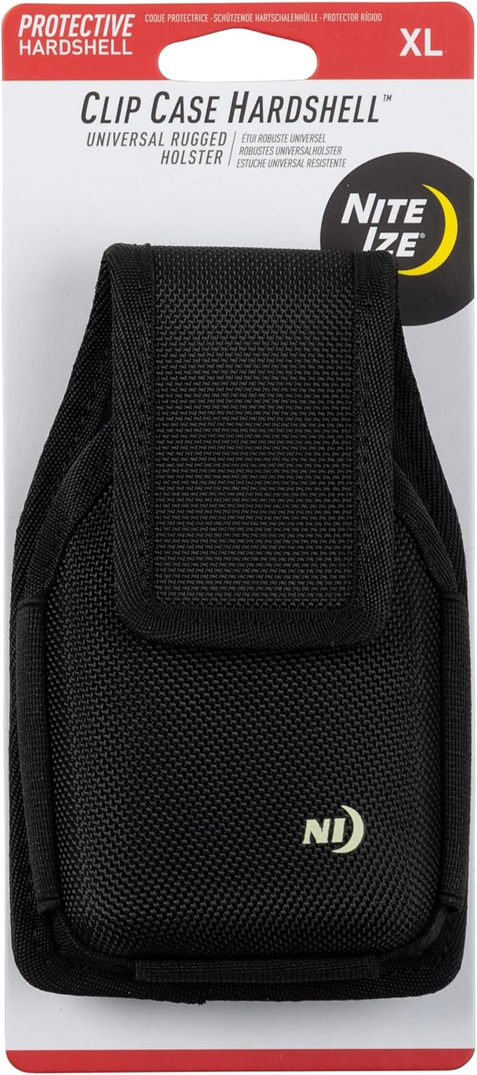 Nite Ize Clip Case Hardshell Universal Rugged Holster - Protective Phone Holder with Belt Clip - Holster for Men's & Women's Belts - Utility Belt Phone Pouch - X-Large, Black