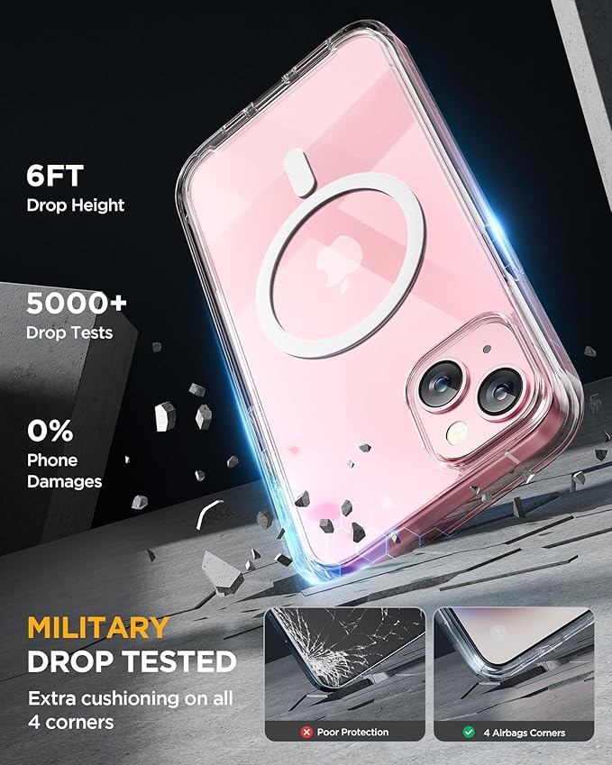 Miracase Glass Series for iPhone 15 Case [Compatible with MagSafe] Full-Body Magnetic Case with Built-in 9H Tempered Glass Anti-Fingerprint Screen Protector + Camera Lens Protector, Clear