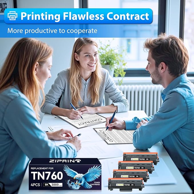 ZIPRINT TN760 Toner Cartridges Compatible Replacement for Brother TN760 TN-730 TN730 for MFC-L2710DW MFC-L2750DW DCP-L2550DW HL-L2350DW HL-L2395DW HL-L2370DW (Black, 4 Pack)