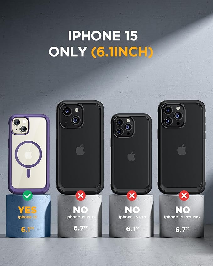 Miracase Glass Series for iPhone 15 Case [Compatible with MagSafe] Full-Body Magnetic Case with Built-in 9H Tempered Glass Anti-Fingerprint Screen Protector + Camera Lens Protector, Purple