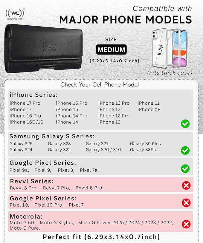 Phone Holster for Men with Credit Card Slot, Cell Phone Case, Fits iPhone 17/17 Pro 16/16 Pro 16e 15/15 Pro 14/14 Pro 13/13 Pro 12/12 Pro 11 XR– Belt Clip Carrying Phone Pouch Holder