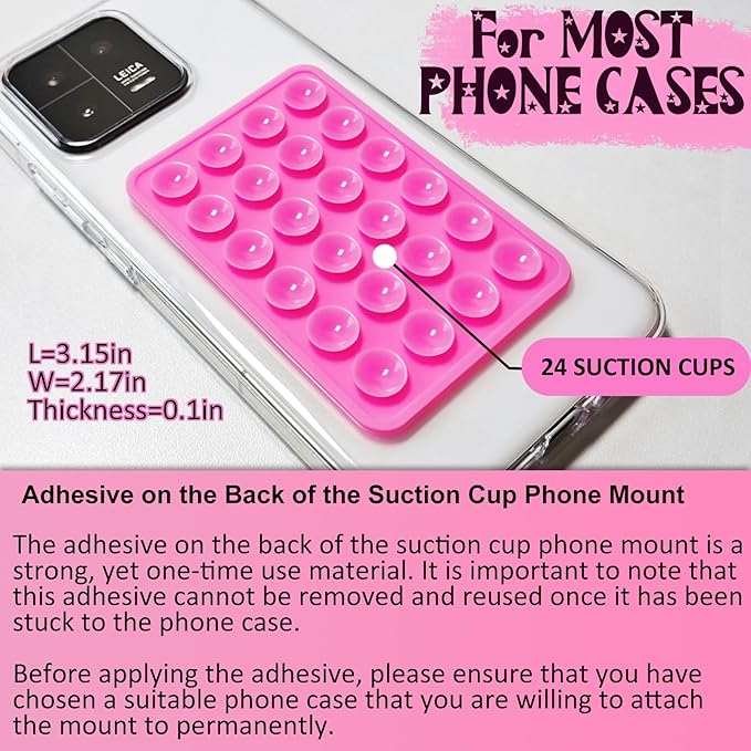 2 Pack Silicone Suction Phone Case Mount, Silicon Adhesive Phone Grip for Smartphones, Hands-Free Mirror Shower Phone Holder for Selfies, Tiktok Videos (LightPink&White)