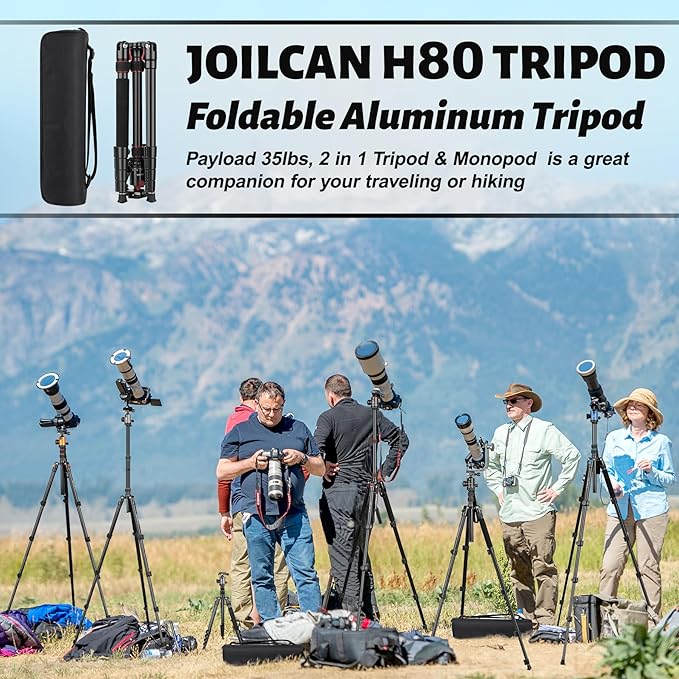 JOILCAN Tripod for Camera, 81" Aluminum Camera Tripod Monopod for DSLR, Heavy Duty Travel Tripods for Spotting Scope Binoculars Laser Level, Payload 35Lb