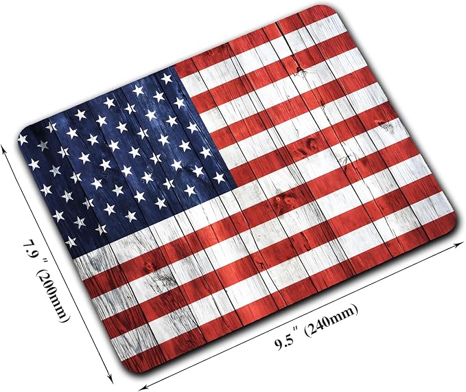 American Flag Wood Custom Mouse Pad with Non-Slip Rubber, Small Square Design for Wireless Laptop & Computer Mouse Pads for Desk, 9.5 x 7.9 inch Smooth Surface for Gaming & Office