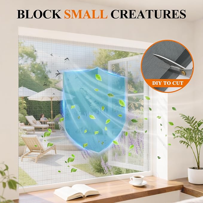 2PACK MAGZO Window&Door Screen Replacement Kit, 48''W x 99''L, with Retainer Spline (Total 65.6 FT) and Press-Fit Roller Tool, Scratch-Proof Polyester, Mesh Roll Repair for Patio, Pet Friendly, Grey