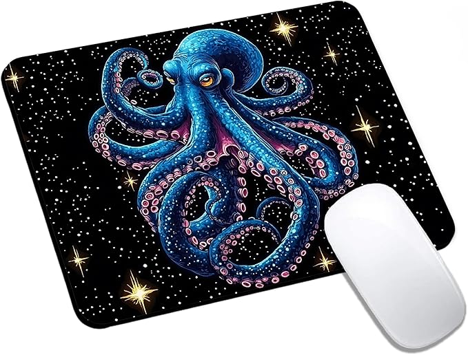 Mouse Pad, Cute Cool Blue Octopus Mouse Pads for Desk, 9.5" x 7.9" Non-Slip Rubber Base Computer Mousepad with Women, Portable Square Design for Wireless Mouse and Pad Laptop Office & Travel
