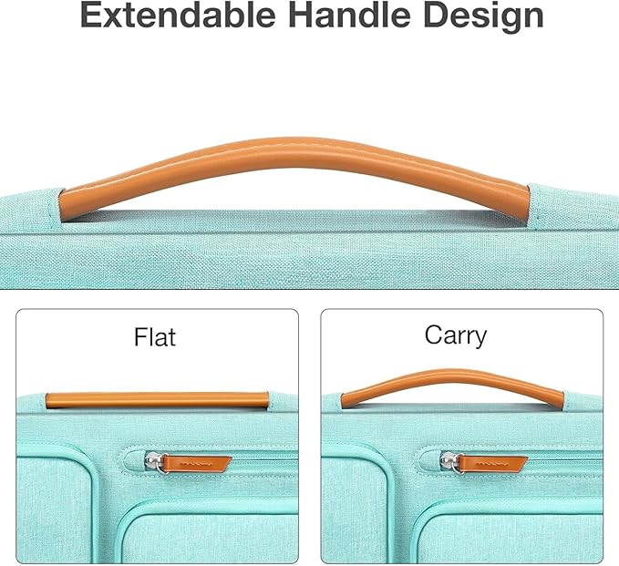 MOSISO 360 Protective Laptop Case 15 inch, 15 inch Laptop Sleeve Compatible with MacBook Air M4 M3 M2 2025 2024 2023, Dell XPS Plus, Side Open Carrying Case with 4 Zipper Pockets&Handle, Aqua Green