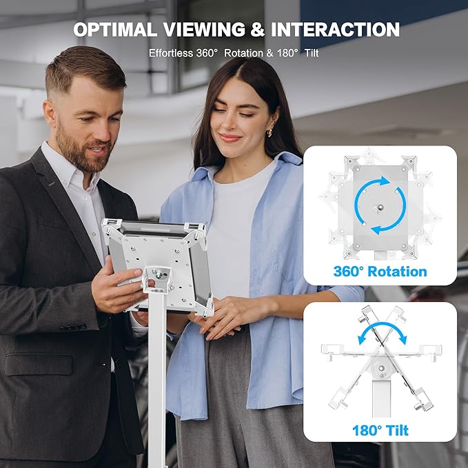 AboveTEK Security iPad Kiosk Floor Stand, Anti-Theft POS Tablet Stands for Retail Business, Height Adjustable Tablet Floor Stand, 360° Swivel Universal Locking Holder Fits 9.7"-13" iPads/iPad Pro/Air