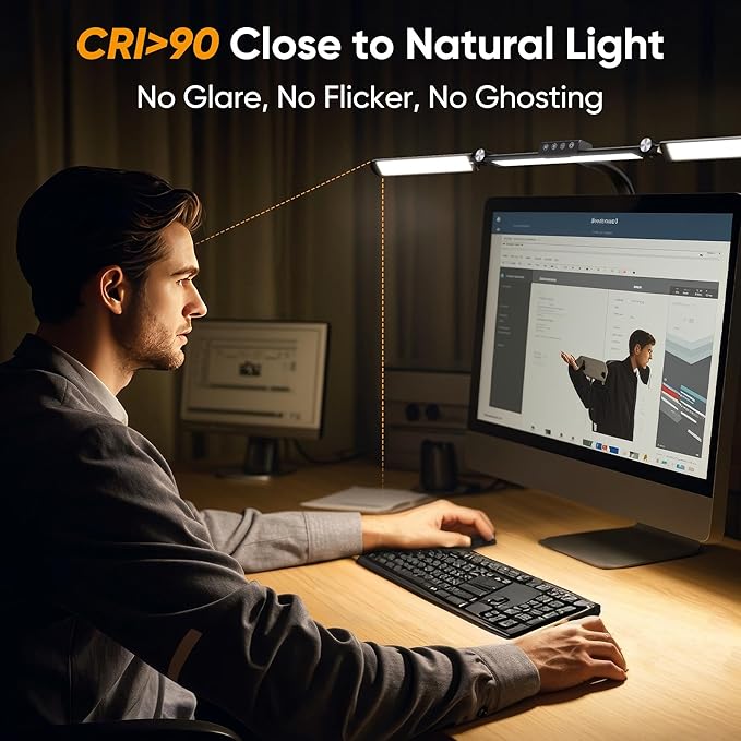 Large Desk Lamps for Home Office, 39.3" Architect Desk Lamp with Clamp, 24W Ultra Bright LED Desk Light Stepless Dimming Eye-Caring Office Desk Lamp for Study Work