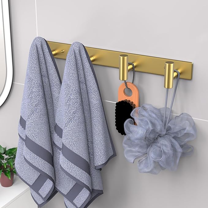 VAEHOLD Hat and Coat Wall Mount Rack - Hooks for Robes, Bags, Keys, and Towels - Bathroom Towel Hanger Organizer (Gold, “T“ Shape 4 Hooks 1 Pack)