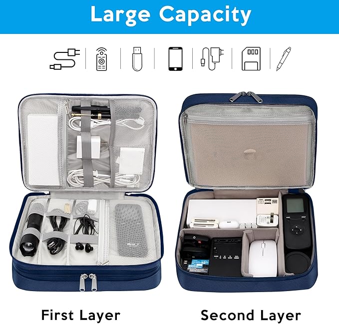 Electronic Organizer Travel Case, Travel Cord Organizer Case Portable Waterproof Cable Organizer Bag for Charger, Cord, USB, Power Bank, Earphone