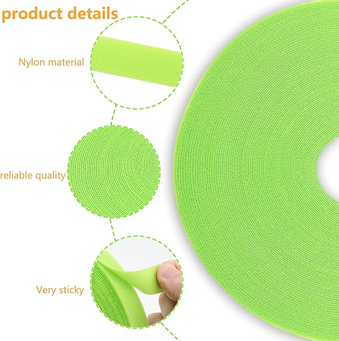 Reusable Fastening Tape Cable Ties 3/4 Inch Double Side Hook Roll (25 Yard, Green)