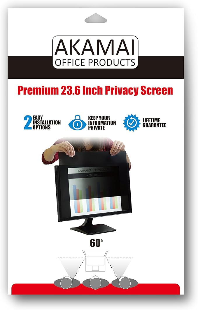 23.6 inch Computer Privacy Screen (16:9) - Black Security Shield - Desktop Monitor Protector - UV & Blue Light Filter by Akamai (23.6 inch Diagonally Measured, Black)
