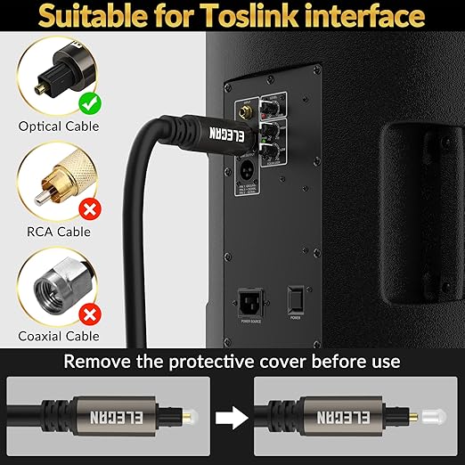 Elecan Optical Audio Cable 75 Ft Digital Audio Toslink Cable Cord-Fiber Optic-Gold Plated-Flexiable&Durable-for Home Theater,Sound Bar,PS4&Xbox-with 4 Right Angled and Mini Toslink Adapters+Ties