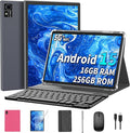 Android 15 Tablet with Keyboard, 16GB（8+8）RAM+256 Storage(Expand to 2TB), 8000mAh Battery, Widevine L1,10 Inch 2-in-1 Tablets with 5G/2.4G WiFi, BT5.0, GMS Certified, with Mouse, Case, Stylus(Pink)