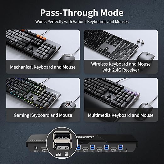 TESmart 8K@60Hz HDMI KVM Switch 1 Monitor 4 Computers USB 3.0, KVM Switch 4 Port 4K@144Hz for Gaming, Custom Hotkey Switch, EDID, Audio&Microphone, ADI Chip and All Input Cables