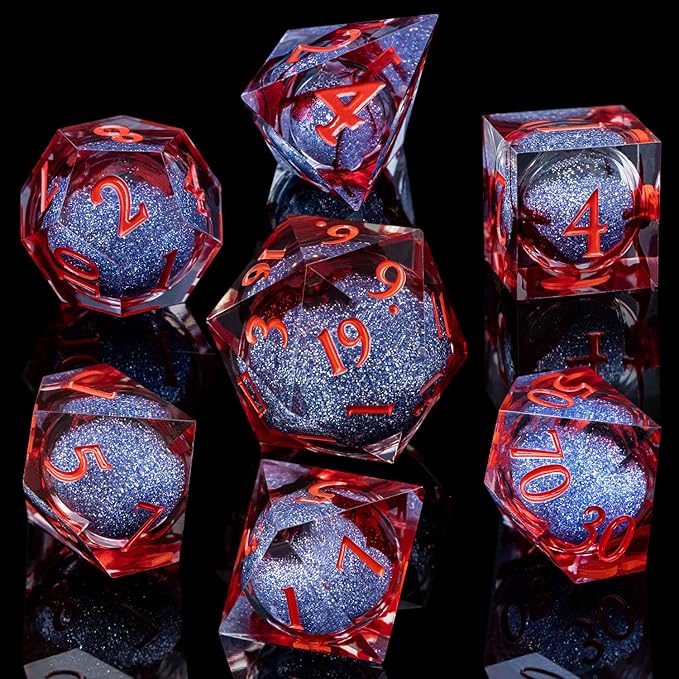 ARUOHHA Liquid Core DND Dice Set, Vampire Sharp Edged Dragons Dice Compatible with D&D RPG Role Playing Games, Resin Blood Red Polyhedral Dungeons D and D Dice with Gift Box D20 D12 D10 D8 D6 D4