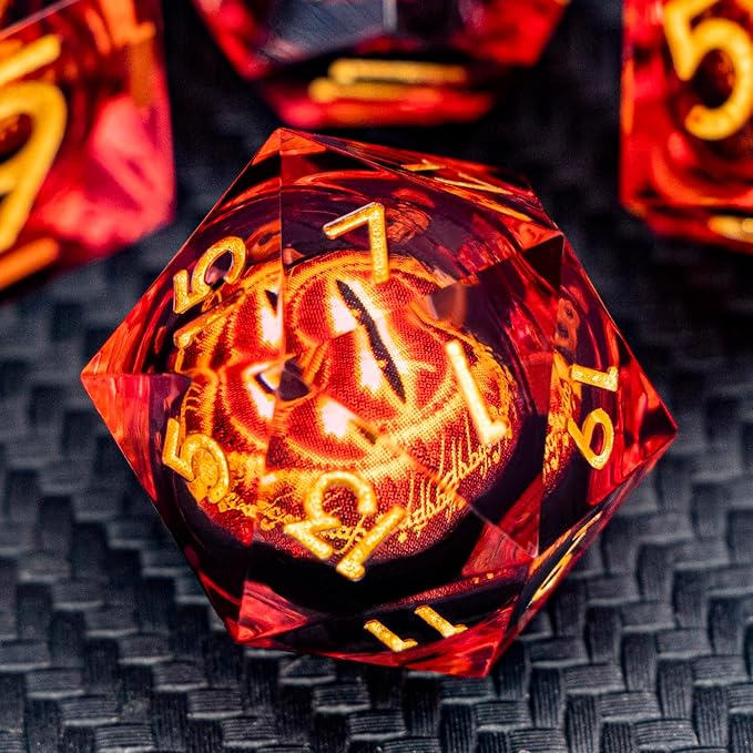ARUOHHA DND Resin Dice Gazes Eye Dice Liquid Core Flaming RPG Sharp Edged Dice Set with Gift Box, Polyhedral D and D Dice Set Compatible with Dungeons Dragons Role Playing Game D20 D12 D10 D8 D6