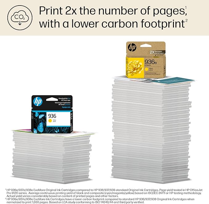 HP 936e EvoMore High Yield Yellow Ink Cartridge | Works OfficeJet 9120 Series, OfficeJet Pro 9100 Series, OfficeJet Pro Wide Format 9700 Series | Carbon Neutral | 4S6V5LN