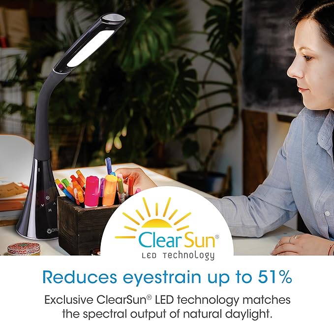 OttLite Swerve LED Desk Lamp with USB Charging, 3 Color Modes, Long-Lasting ClearSun LED, Flexible Neck, Touch Activated, Flexible Neck, Desk Light for Home Office, Reading