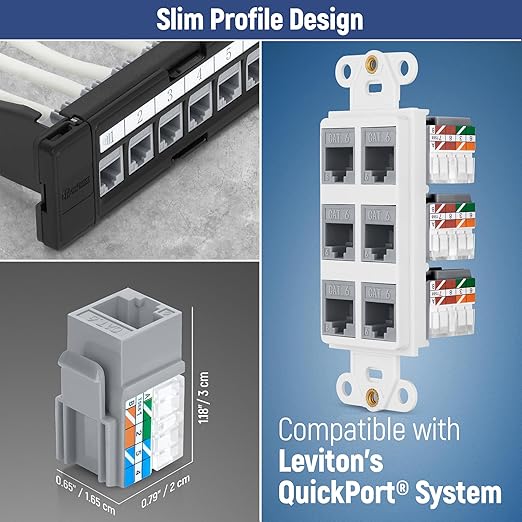 Everest 90° Angled RJ45 Cat6A Keystone Jacks 50-Pack in Gray - Slim Profile Female RJ45 Connectors - Cat 6A Keystone Jack - Compatible with 90° Angled Speed Termination Tool - easyJACK (B094WB91H3)