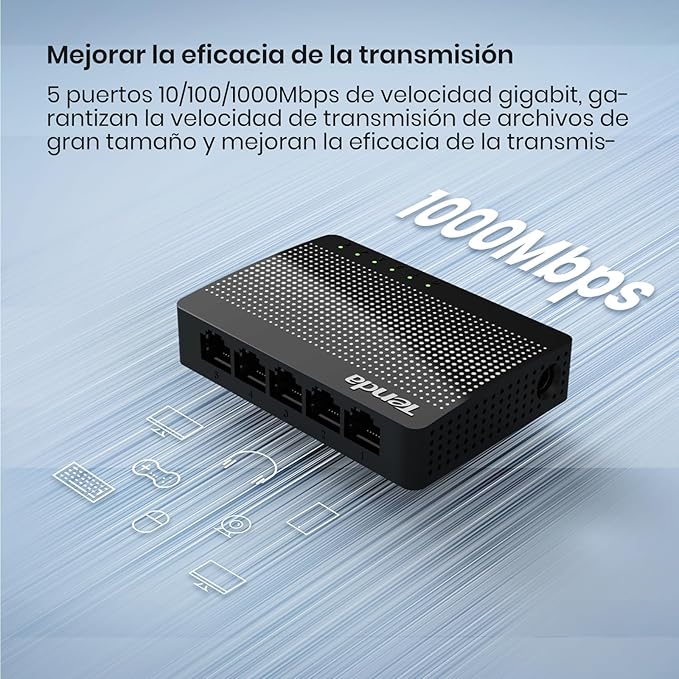 Tenda SG105, 5 Port Gigabit Switch, Unmanaged Home Ethernet Switch, Office Ethernet Splitter, Plug & Play, Plastic Case, Desktop/ Wall-Mount, Fanless Quiet, Limited Lifetime Protection