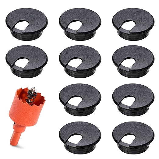 Desk Grommet 1-3/8inch(35mm)10 Pcs, Desk Hole Grommet, Cable Grommet, Desk Hole Cover, Desk Cord Hole Cover, Desk Cable Hole Cover with Hole Saw, Desk Wire Hole Insert, Furniture Hole Cover(Black)