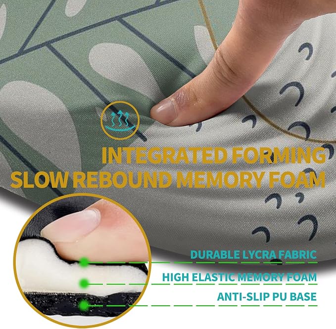 Hokafenle Ergonomic Mouse Pad Wrist Support with Stepped-Wedge Design, Wrist Rest Pain Relief Mousepad Filled with Memory Foam, Carpal Tunnel Mousepad for Wireless Mouse(12x8 inch, Abstract Leaves)