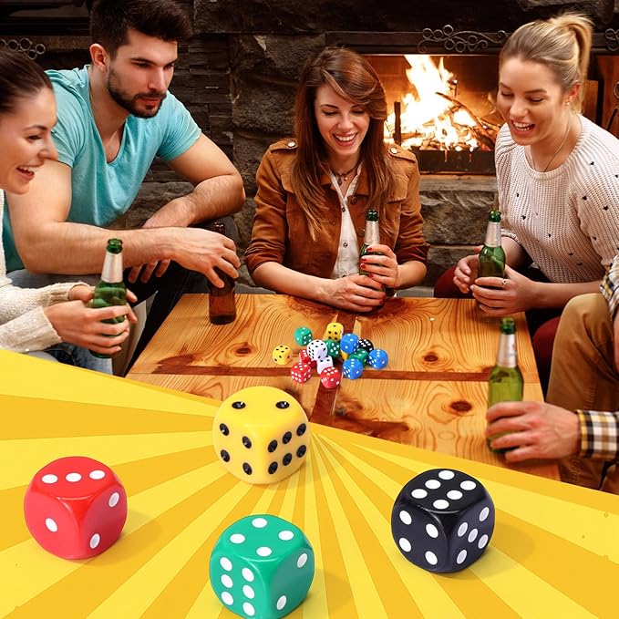18 Pcs Casino Theme Party Dice Large Opaque Jumbo Acrylic D6 Dice for Casino, Craps, Table Games and Board Games(25 mm,Solid Color)