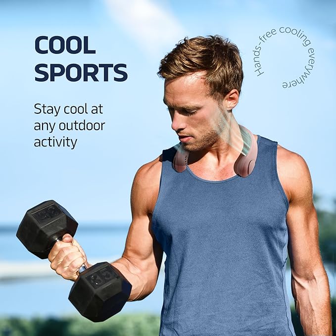 Portable Neck Fan -3 Speed Rechargeable Bladeless Neck Cooler, Pink Comfortable Lightweight, Personal Neck Fan For Women & Men Modern Design, Great Cooling Fan For Travel, Outdoors & Sports