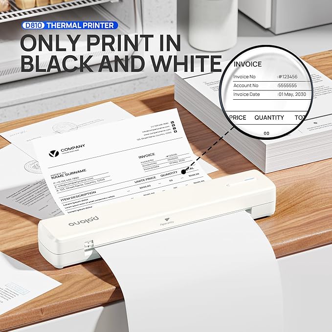 POLONO Portable Printer Wireless for Travel, D810 Bluetooth Thermal Printer Support for 8.5"x11" US Letter, Beige