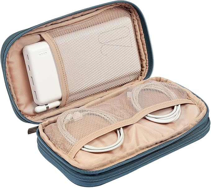 NISHEL Travel Cord Organizer Case, Double Layers Tech Electronic Bag, Essentials for Charger, Cable, Phone, Flash drive,Lake-Blue