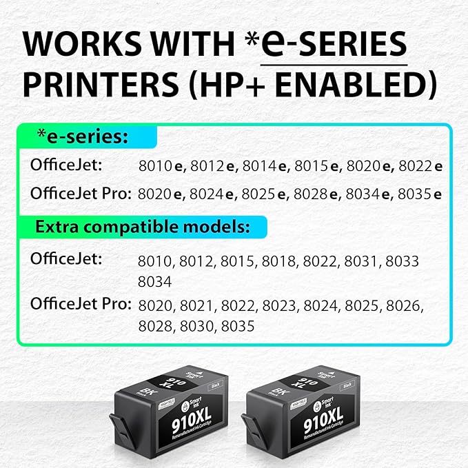 Smart Ink Remanufactured Ink Cartridge Replacement for HP 910 XL 910XL (Black XL 2 Combo Pack) to use with HP OfficeJet Pro 8025e 8028e 8035e 8025 8028 8035 OfficeJet 8015e 8022e 8015 8022 Printers