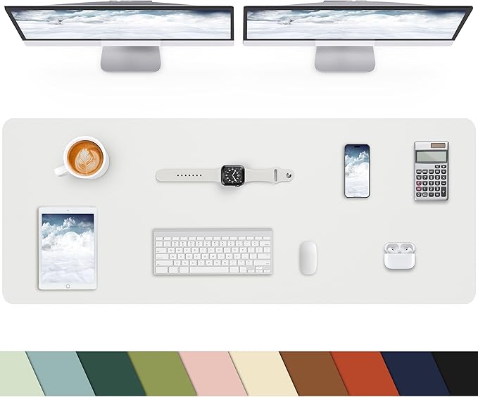Leather Desk Pad Protector, Office Mat, Large Mouse Pad, Non-Slip Blotter, Laptop Pad, Waterproof Writing Pad for Office & Home (Ivory White, 40" x 17")