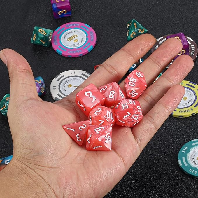 QMAY DND Dice Set -D&D Polyhedral Dice (7 Pcs) for Dungeons and Dragons (Pink and White)