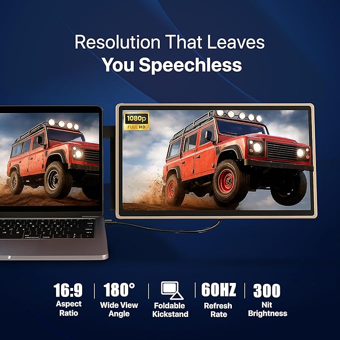 ELK 15.6" Dual Laptop Screen Extender - Laptop Bag & Cleaning Kit Included - FHD 1080P IPS - Detachable & Adjustable Monitor Extender - with Speakers - Compatible with Mac/Android/Win