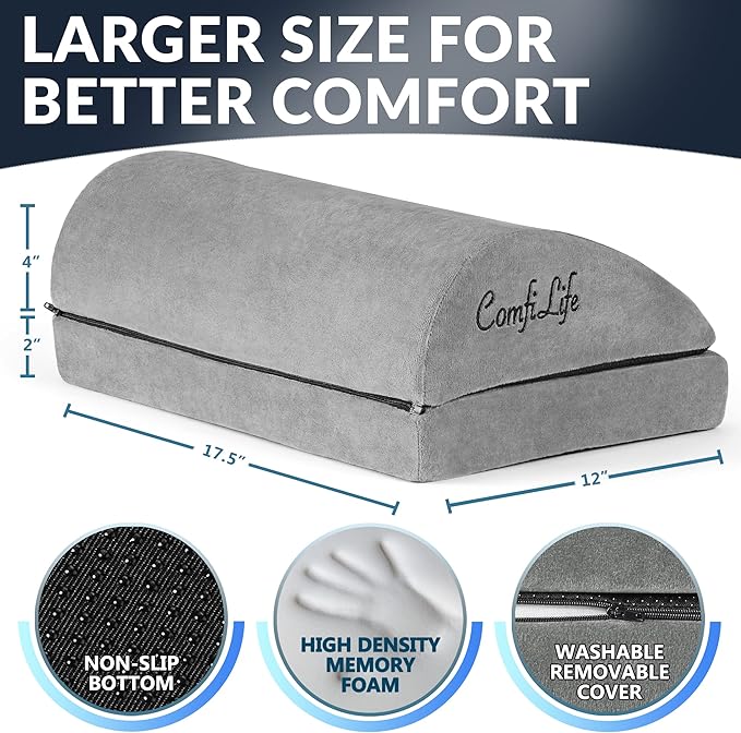 ComfiLife Foot Rest for Under Desk at Work – Adjustable Desk FootRest for Office Chair, Gaming Accessories – Ergonomic Teardrop Design for Back, Hip & Leg Pain Relief – 100% Memory Foam (Gray)