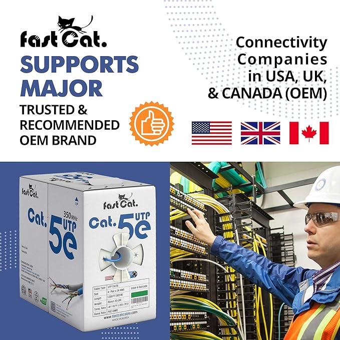 fast Cat. Cat5e Ethernet Cable 1000ft - 24 AWG, CMR, Insulated Bare Copper Wire Cat 5 ethernet Cable with FastReel - 350MHZ / Gigabit Speed UTP Cable Cat5e - CMR (Red)