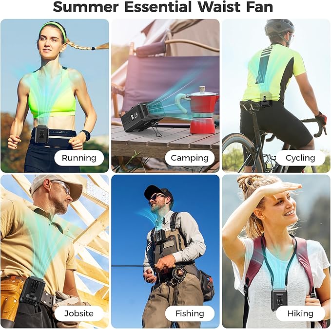 COMLIFE Portable Mini Waist Fan - Rechargeable Clip on Belt Wearable Body Fan, Max 20H Cooling,5 Speeds 16000RPM Turbo Hands-Free Under-Shirt Neck Fan for Outdoor Jobsite Camping Traveling