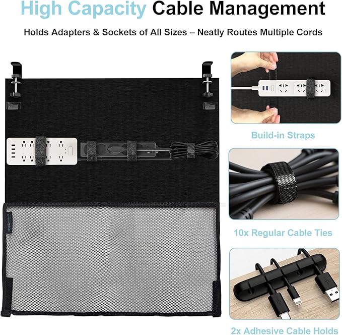 No Drill Under Desk Cable Management and Privacy Panel 2 in 1 | Modesty Panel with Cord Organizer |Felt Standing Desk Back Skirt for Office,Home(23.6")