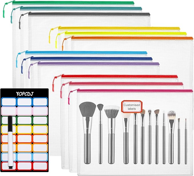 12pcs Mesh Zipper Pouch Bags, A5 Puzzle Bag (12 Colors, 12 Packs) for Organizing, Classroom Must Have Storage Bag, Board Games and Office Supplies