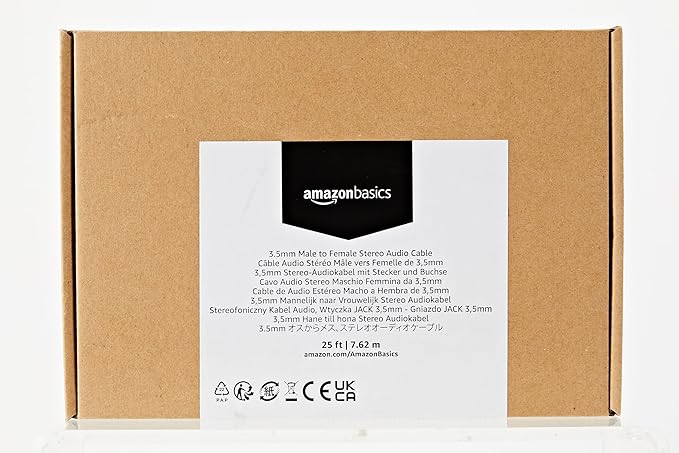 Amazon Basics 3.5mm Aux Jack Audio Extension Cable, Male to Female, Adapter for Headphone or Smartphone, 25 Foot, Black