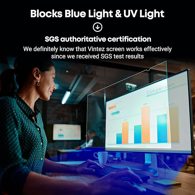 23.8 inch Blue Light Blocking Screen Protector Panel for 16:9 Widescreen Computer Monitor and Laptop - PC Anti-UV Eye Protection Filter Film - Anti-Scratch Diagonal Frame Shield [2 Pack]