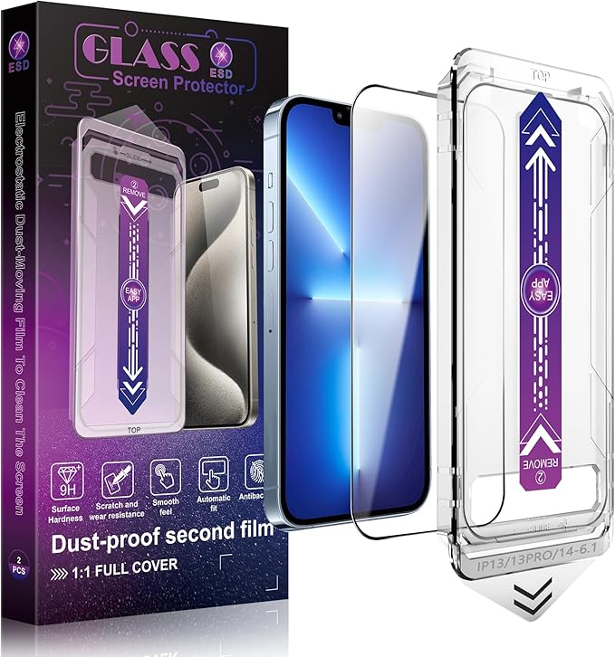2 Pack Screen Protector Tempered Glass for iPhone 16e and iPhone 14 and iPhone 13 and iPhone 13 Pro 6.1-Inch Auto Dust Removal, No Bubbles, High Definition Clear, Easy Installation