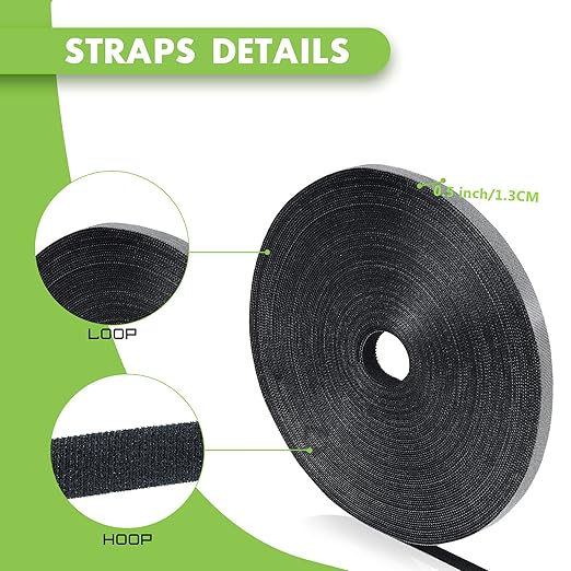 WILLBOND 1/2 Inch x 90ft Fastening Tape Cable Ties Reusable Fastening Nylon Tape Double Side Hook Roll Hook and Loop Straps Wires Cords Management Wire Organizer Straps (Black)